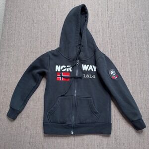 Scandinavian Explorer Norway 1814 Kids Navy Zip Up Hoodie Fleece Size 4-6 Years
